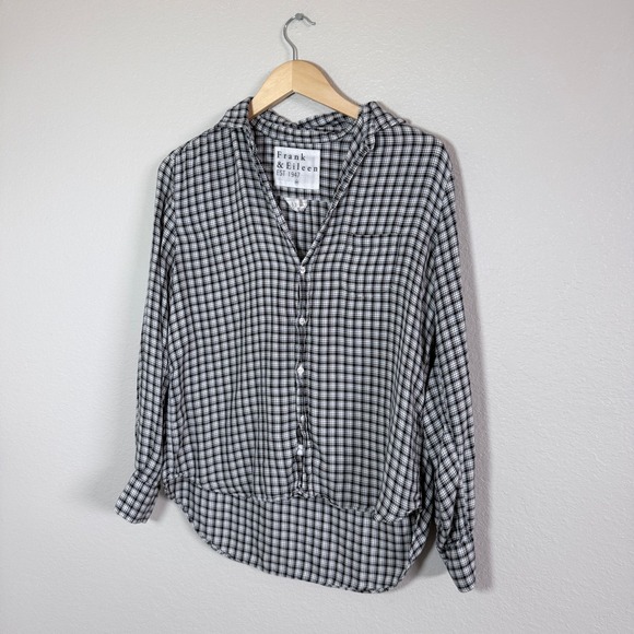 Frank & Eileen Tops - Frank & Eileen EILEEN Modal Plaid Button Down Shirt Black‎ White Italy XS